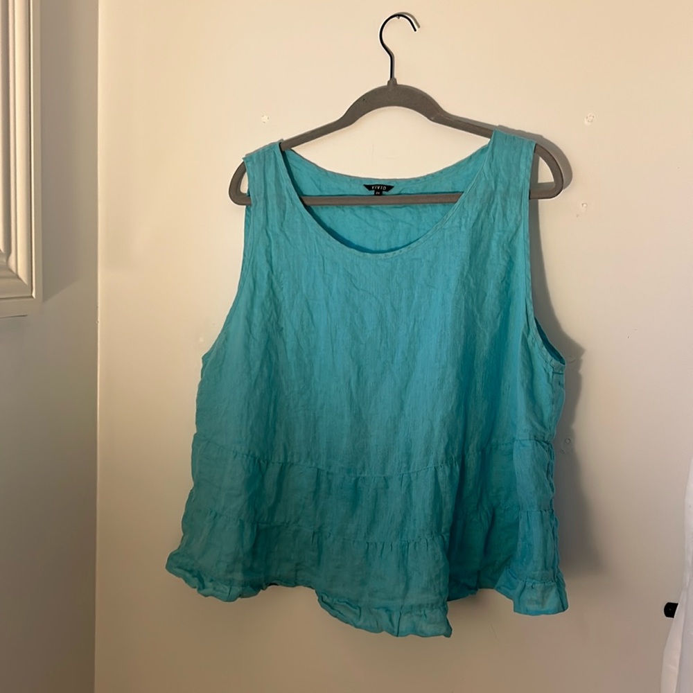 Vivid brand tiered, linen, aqua, tank top